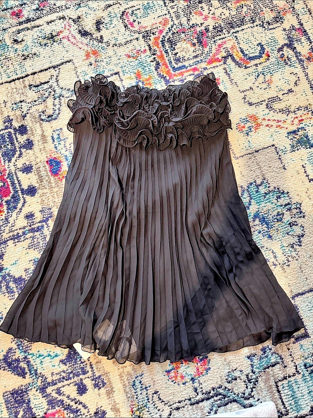 Commense Black Strapless Ruffle Pleated Dress Brand New